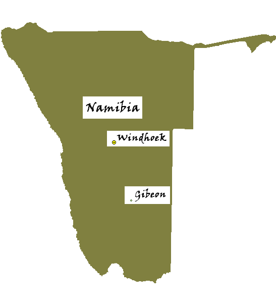 Namibian kartta; Windhoek & Gibeon.